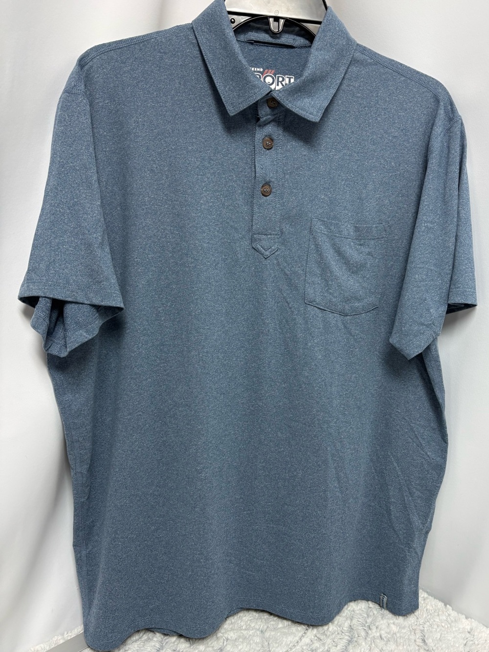 Marine Layer Weekend Sport Men’s Heather Slate Blue Polo Chest Pocket size large
